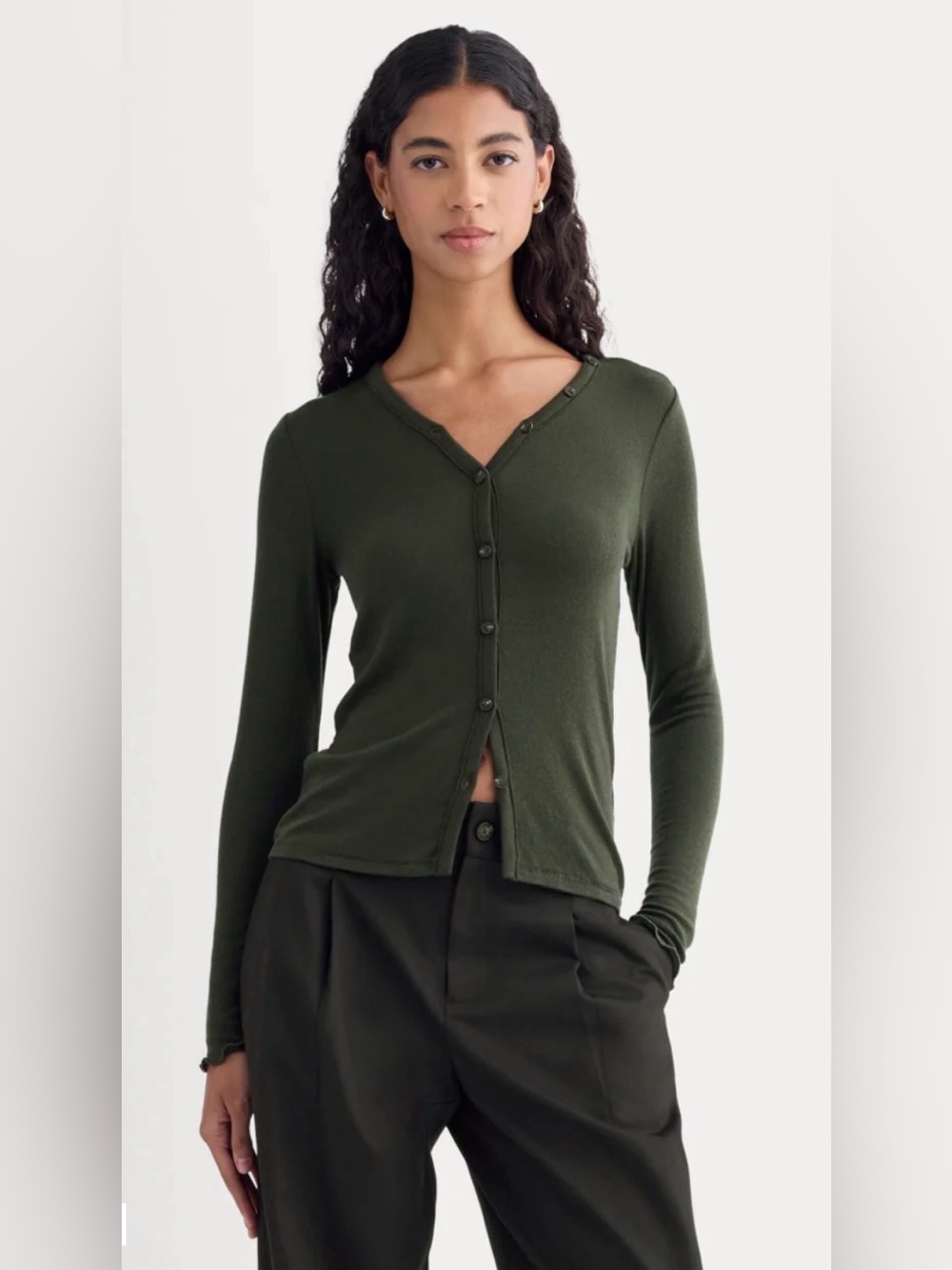 New Everlane SHEER V-NECK CARDIGAN IN BUTTERLUXE Dark Green Size XL